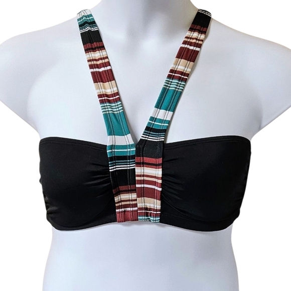 Coastal Blue Women's Halter Bikini Top Size M JadedStripe/Ebony NWT - Picture 2 of 13